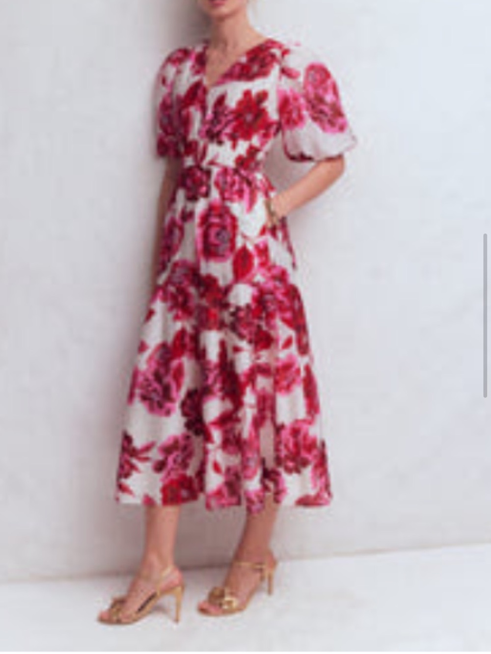 Boden Pink Floral V-Neck Midi Dress